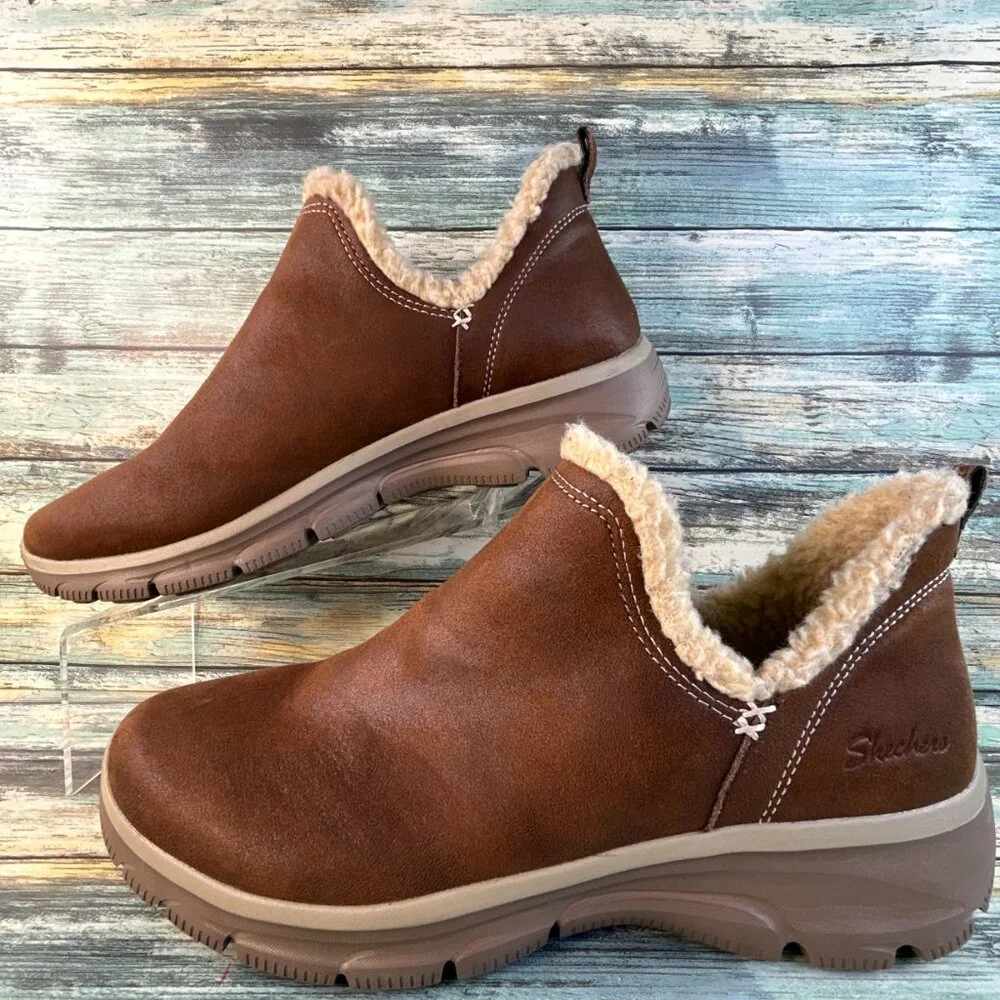 Skechers Easy Going Comfort Ankle Boot Womens 9.5 Brown Slip On Casual Walking